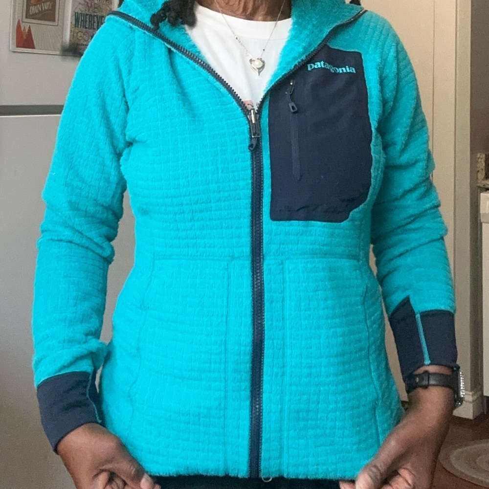 Patagonia Excellent Teal Blue color- block fleece REVERSIBLE full zip jacket - Picture 7 of 17